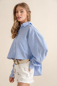 Poplin Stripes X Rhinestones Shirt