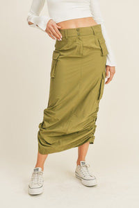 Olive Pocket Cargo Skirt