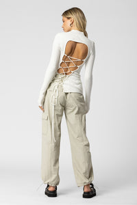 Ecru Contrast Stitch Cargo Pants