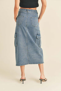 Midi Cargo Denim Skirt