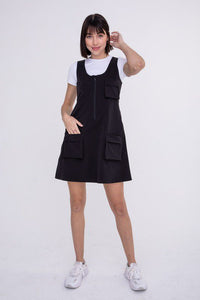 Layer Up Cargo Dress in Black