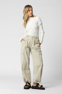 Ecru Contrast Stitch Cargo Pants