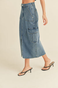 Midi Cargo Denim Skirt