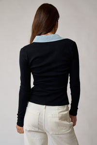 Ribbed Contrast Denim Knit