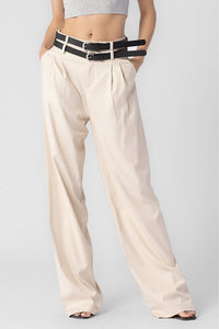 Beige Double Belted Trousers