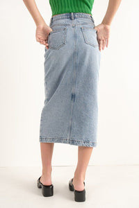 Slit Denim Midi Skirt