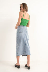 Slit Denim Midi Skirt