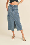 Midi Cargo Denim Skirt