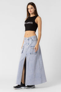 Pocket Denim Maxi Skirt