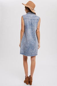 Frayed Hem Sleeveless Denim Dress