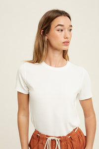 Ribbed Knit Basic Tee in White