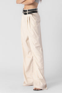 Beige Double Belted Trousers