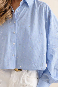 Poplin Stripes X Rhinestones Shirt