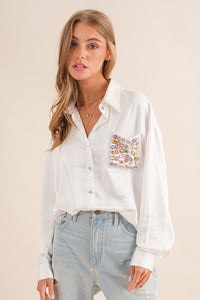 Silky Pocket Jewel Blouse