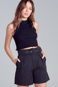 High Waist Belted Short