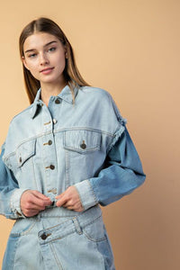 Two Tone Cropped Denim Jacket