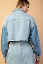 Load image into Gallery viewer, Two Tone Cropped Denim Jacket
