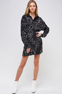 Night Floral Belted Shirt Dress