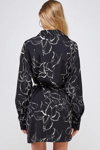 Night Floral Belted Shirt Dress