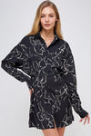 Night Floral Belted Shirt Dress