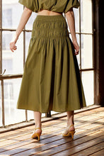 Load image into Gallery viewer, Marais Olive Smocked Midi Skirt
