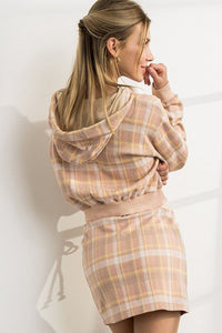 Plaid Hoodie And Skirt Set