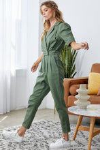 Load image into Gallery viewer, Puff Sleeve Denim Jumpsuit in Olive
