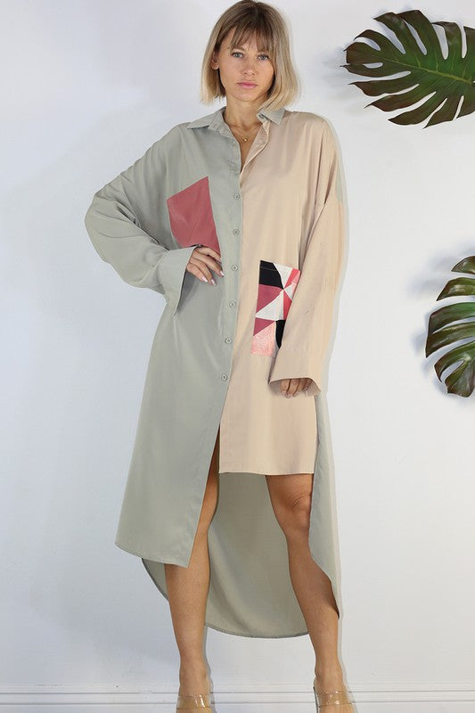 Geo Contrast Shirtdress