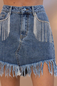 Bling Fringe Denim Skirt