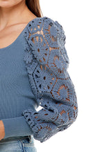 Load image into Gallery viewer, Sweet Indigo Crochet Knit Top
