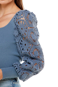 Sweet Indigo Crochet Knit Top