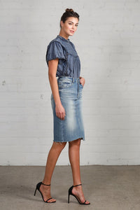 Washed Denim Pencil Skirt