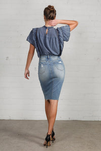 Washed Denim Pencil Skirt