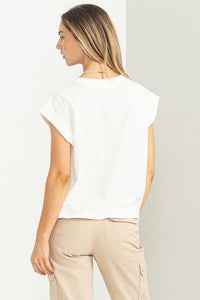 Must Be Love Cap Sleeve Tee in White