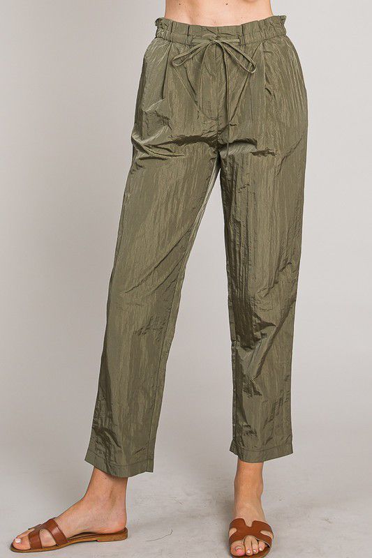 Nylon Paperbag Pants in Olive