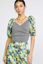 Load image into Gallery viewer, Contrast Midnight Floral Wrap Top
