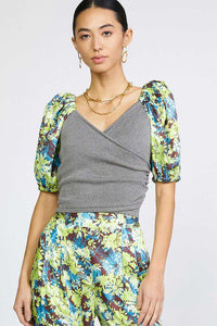 Contrast Midnight Floral Wrap Top