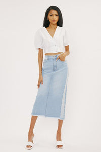 Contrast Wash Denim Midi Skirt