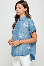 Load image into Gallery viewer, Smiley Graffiti Denim Shirt
