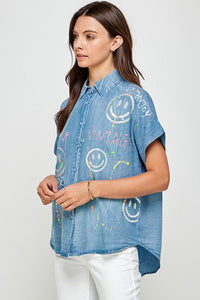 Smiley Graffiti Denim Shirt