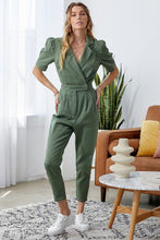 Load image into Gallery viewer, Puff Sleeve Denim Jumpsuit in Olive
