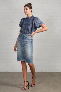 Washed Denim Pencil Skirt