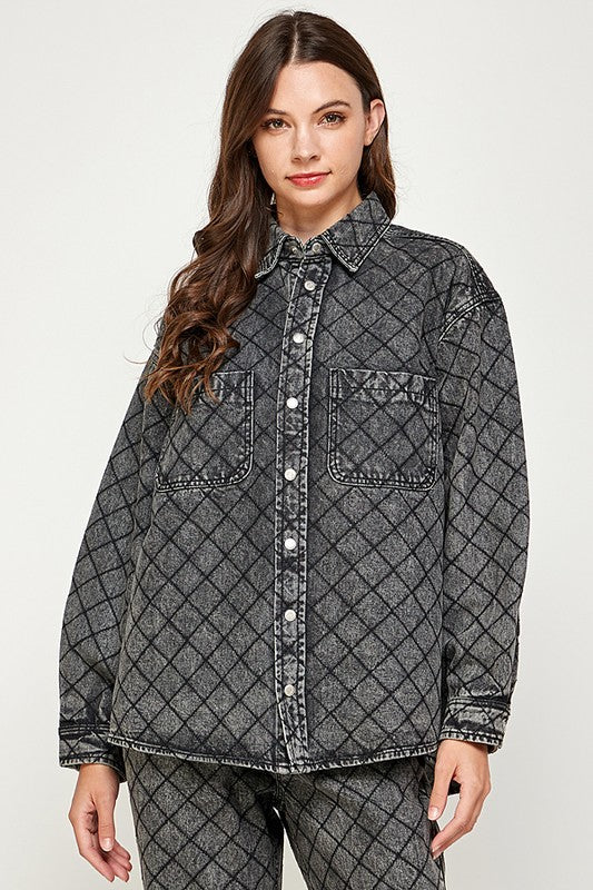 Quilted Denim Acid Wash Shacket