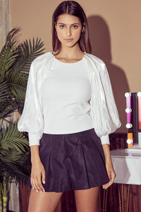 Silky Puff Sleeve White Top