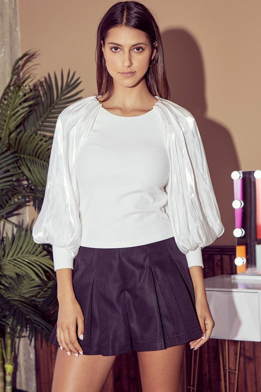 Silky Puff Sleeve White Top