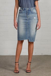 Washed Denim Pencil Skirt