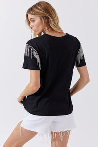 Bling Fringe Tee in Black