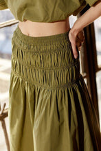 Load image into Gallery viewer, Marais Olive Smocked Midi Skirt
