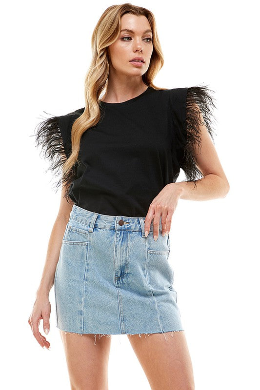 Black Feather Sleeve Tee