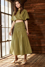 Load image into Gallery viewer, Marais Olive Smocked Midi Skirt
